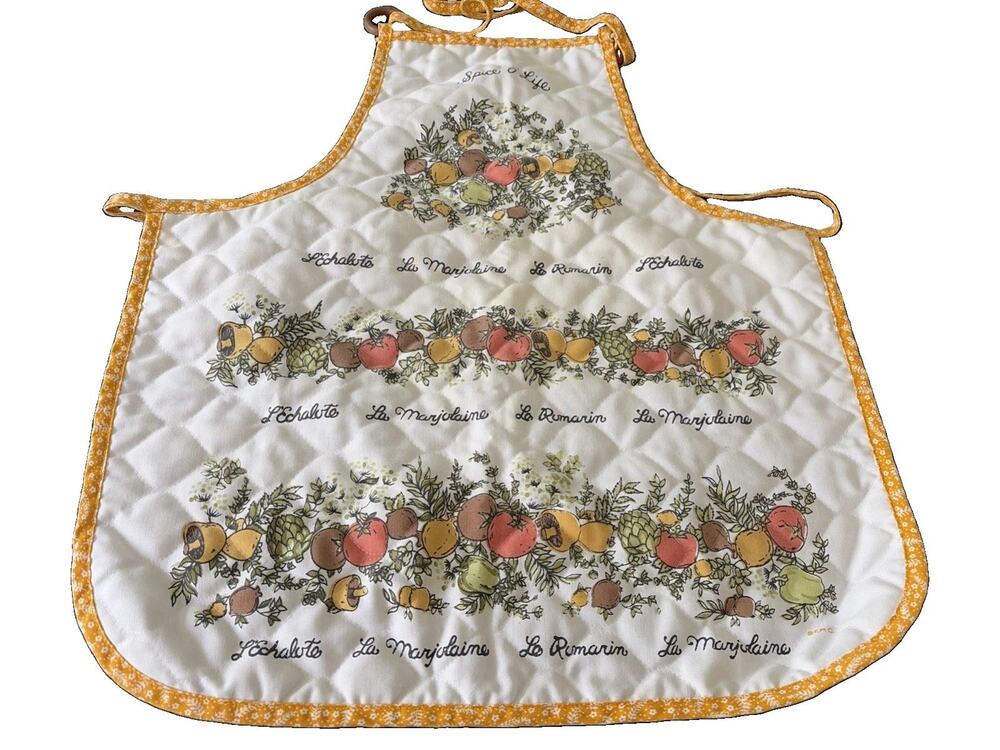 Vintage Spice of Life Quilted Kitchen Apron French Herb Fruit Cottagecore 1970’s